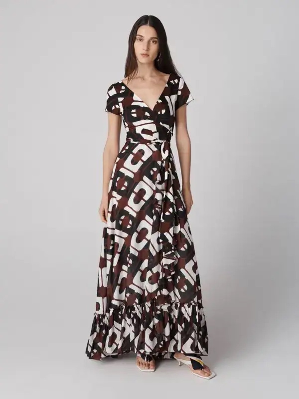 NWT Diane Von  Furstenberg Vivianna Geometric-Print Maxi Wrap Dress Size Large